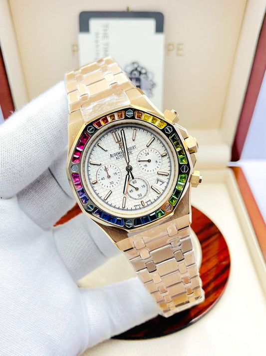 Audemars Piguet Royal Oak Selfwinding Chronograph – Rainbow Gemstone Bezel (18K Rose Gold)
